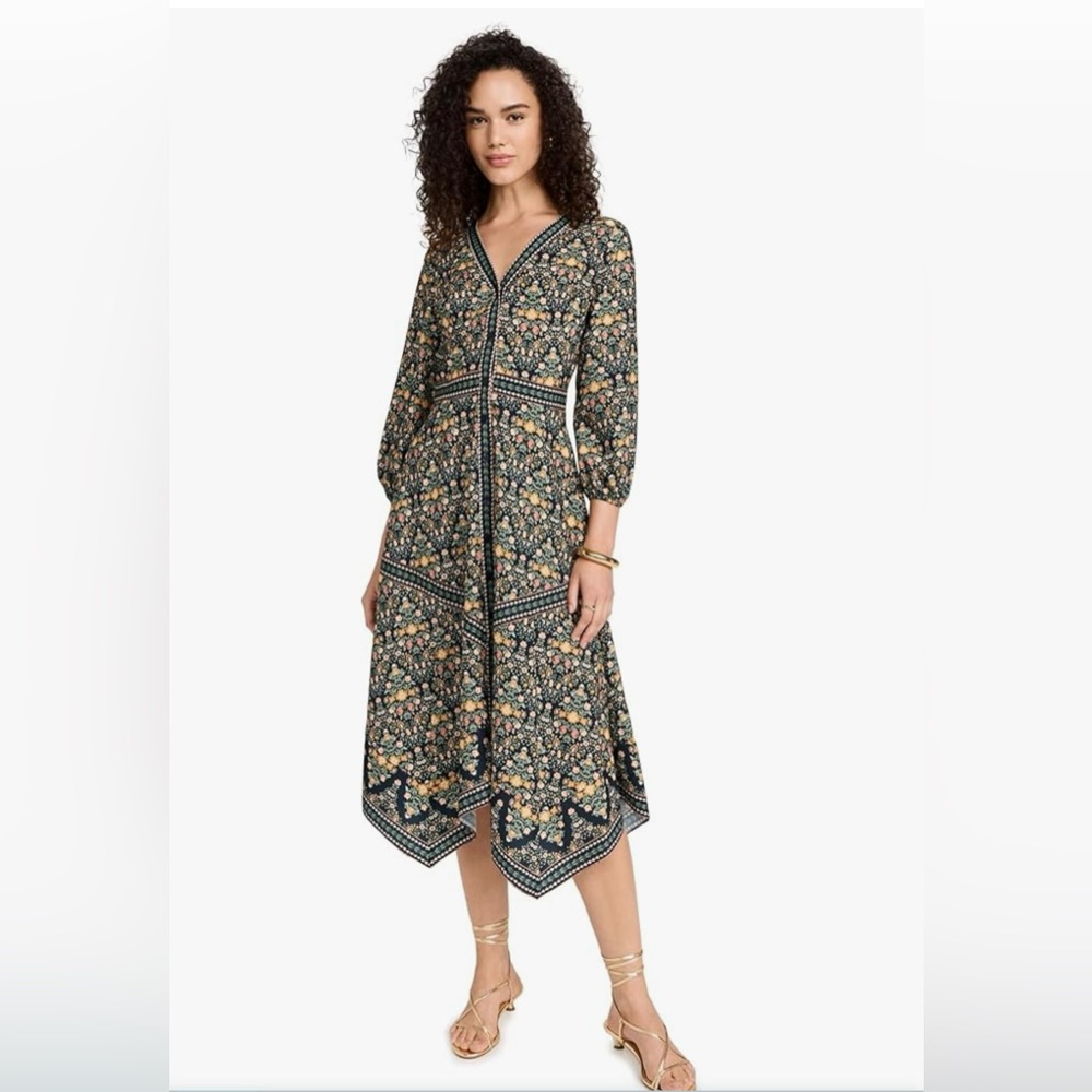 Floral V-Neck Midi Dress - Black Floral